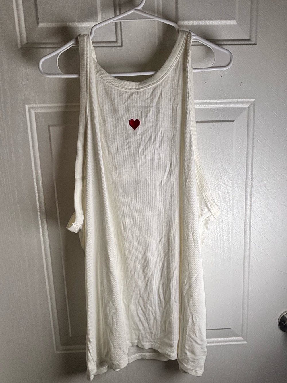 A New Day Cream Tank Top with Small Red Heart Graphic 4x